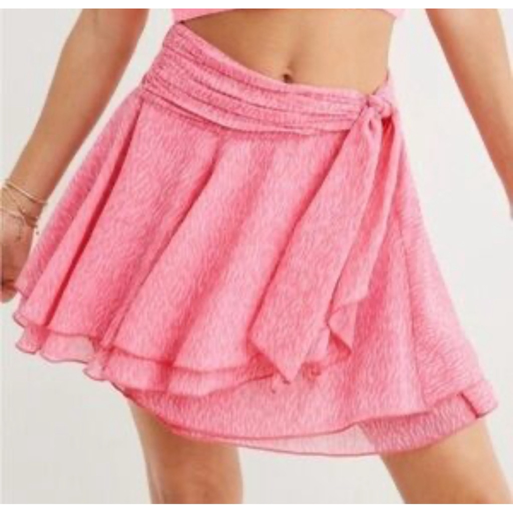 Aerie Pink Tiered Ruffle Mini Skirt Women's Size Large - Picture 2 of 11